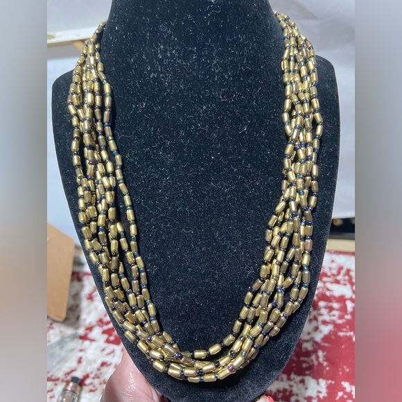 Antique Gold Tone Beaded Necklace With Multiple Beaded Strands. - Picture 1 of 5